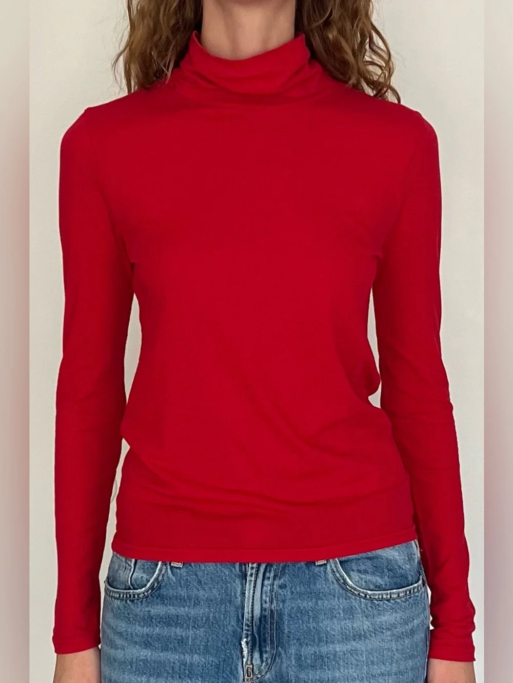 J. Crew Red Long Sleeve Mock Neck Slim Top